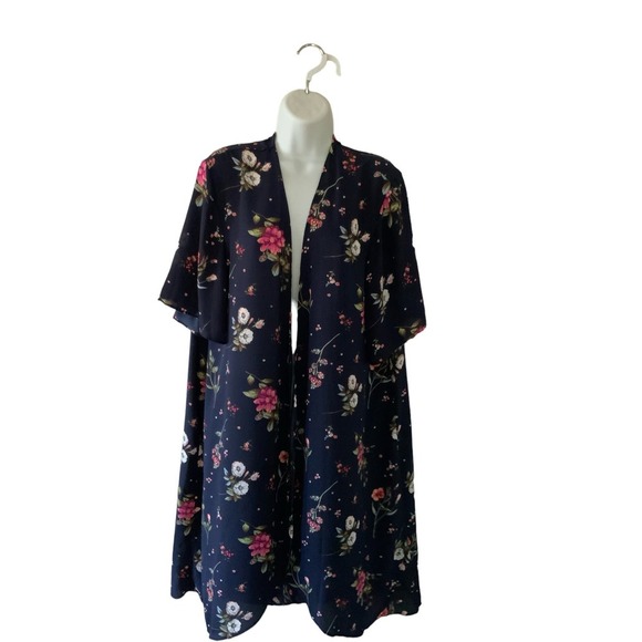 Moa Moa Blue Duster/Kimono Floral Design Pre-Owned - Picture 1 of 4
